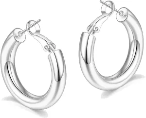 sovesi Chunky Gold Hoop Earrings for Women with 925 Sterling Silver Post, 14K Gold Plated Small Thick Gold Hoops Earrings for Women