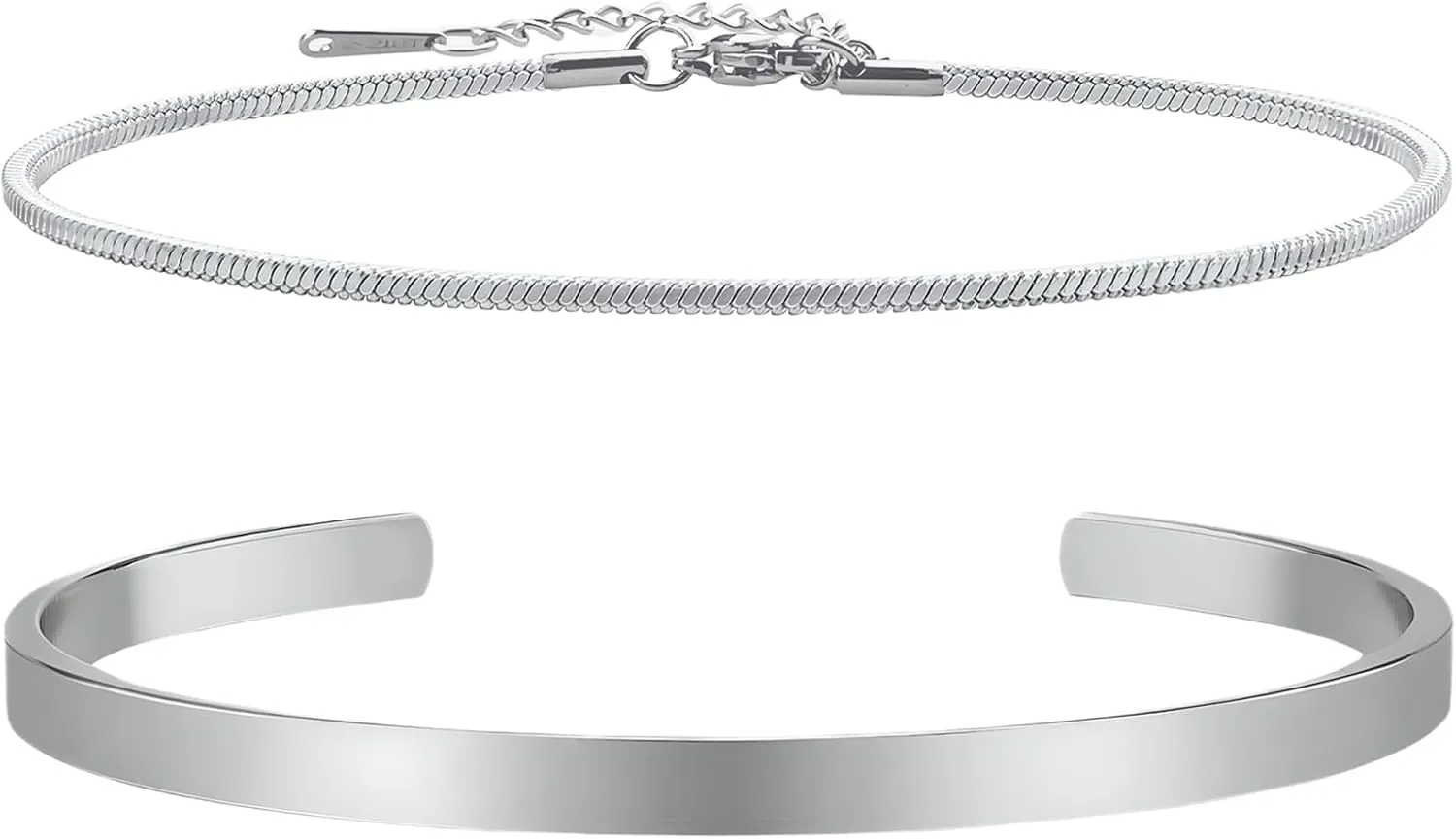 Stackable Bracelets for Men  Silver/Gold Plated Cuff, Snake Box & Cuban Link Chain Bangle Set, Trendy Mens Jewelry