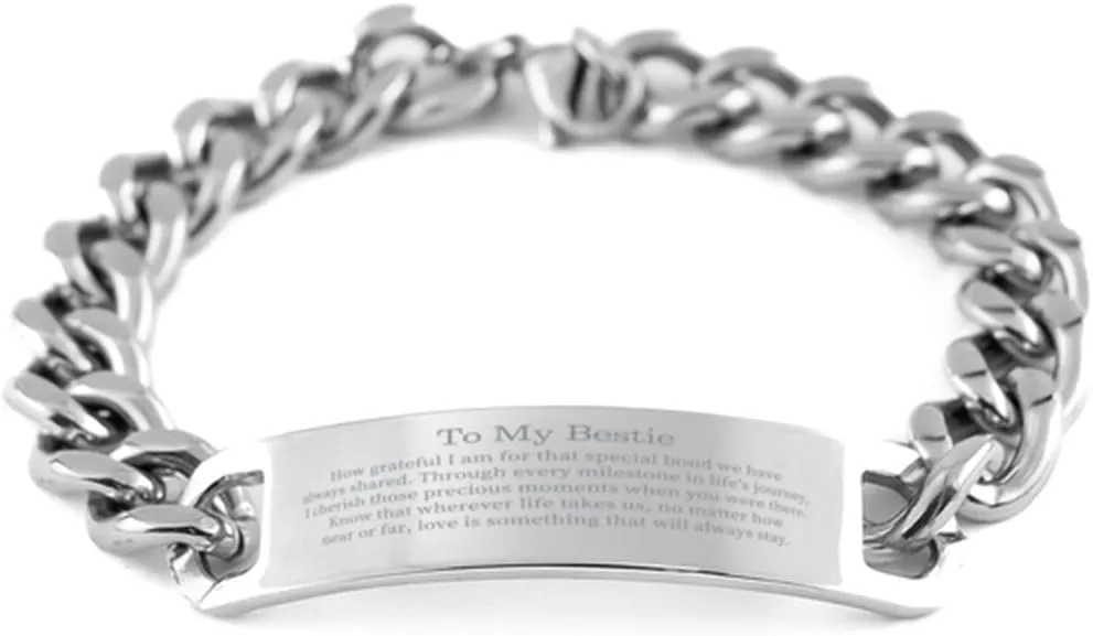 Stainless Steel Bestie Bracelet - Cherished Bond, Friendship, Grateful, Love, Graduation, Unique Gifts