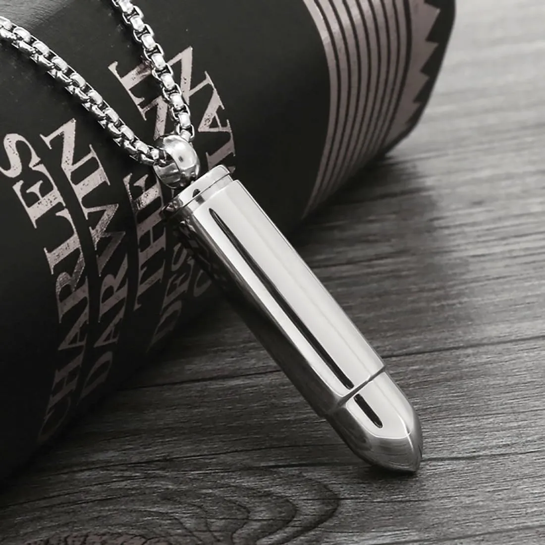 Stainless Steel Bullet Pendants Necklaces for Men Women, 23.6" Square Pearl Chain