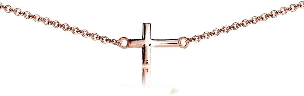 Sterling Silver & Rose Gold Layered Cross & Choker Necklaces - Dainty Gold for Women