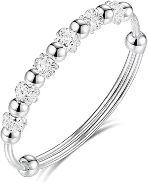 Sterling Silver Bracelets For Women 925 Sterling Silver Beads Bangle Bracelet Transfer Lucky Cuff Bracelet Adjustable Fashion Women Jewelry