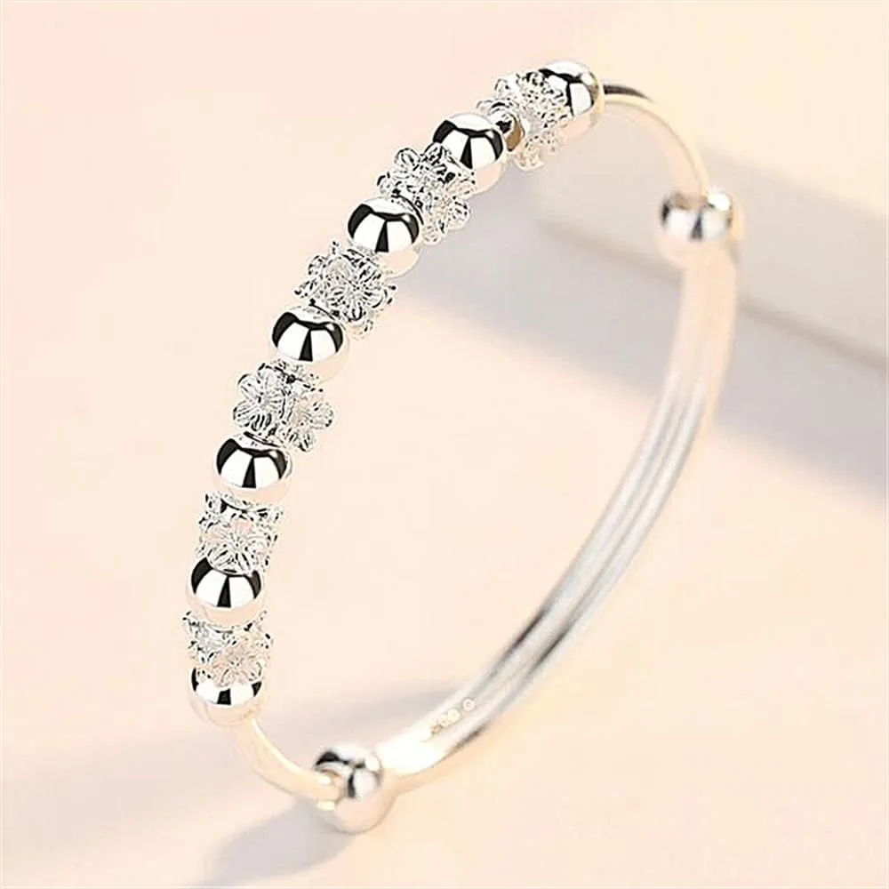 Sterling Silver Bracelets For Women 925 Sterling Silver Beads Bangle Bracelet Transfer Lucky Cuff Bracelet Adjustable Fashion Women Jewelry