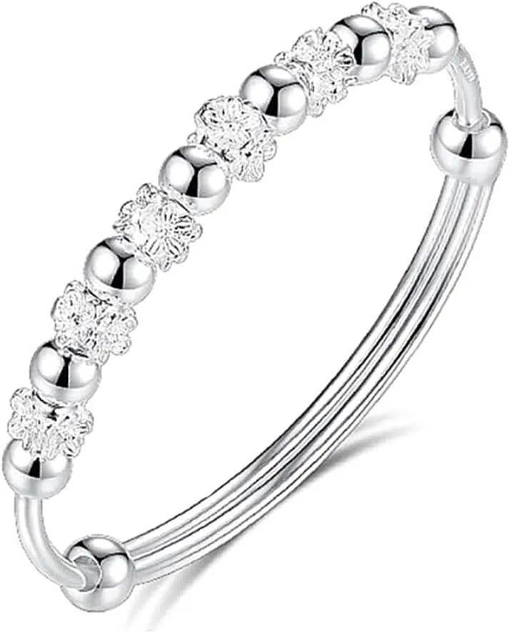 Sterling Silver Bracelets For Women 925 Sterling Silver Beads Bangle Bracelet Transfer Lucky Cuff Bracelet Adjustable Fashion Women Jewelry