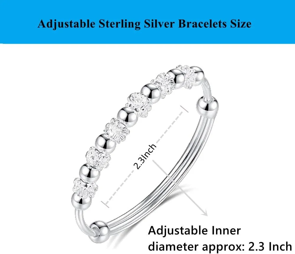 Sterling Silver Bracelets For Women 925 Sterling Silver Beads Bangle Bracelet Transfer Lucky Cuff Bracelet Adjustable Fashion Women Jewelry