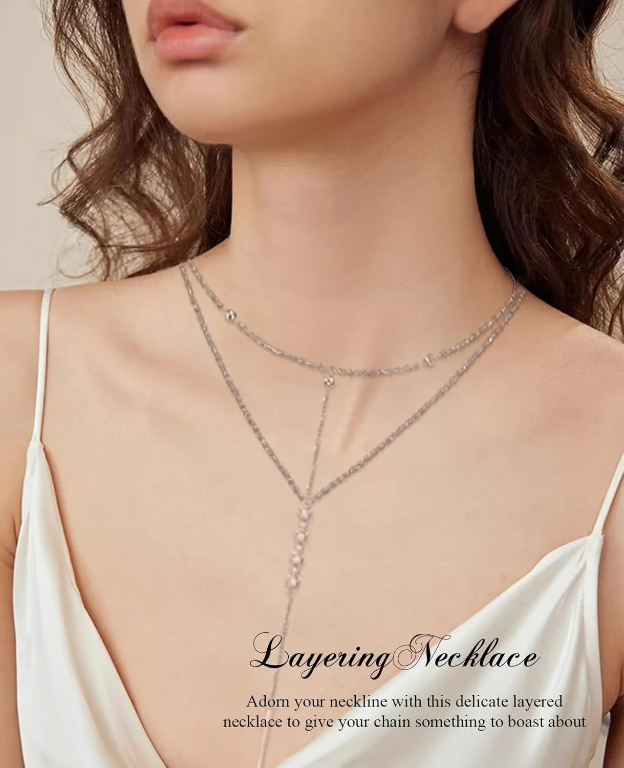 Sterling Silver Dainty Bead Layered Long Lariat Choker Necklaces for Women Boho
