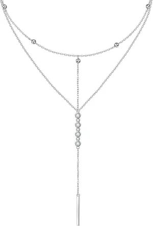Sterling Silver Dainty Bead Layered Long Lariat Choker Necklaces for Women Boho