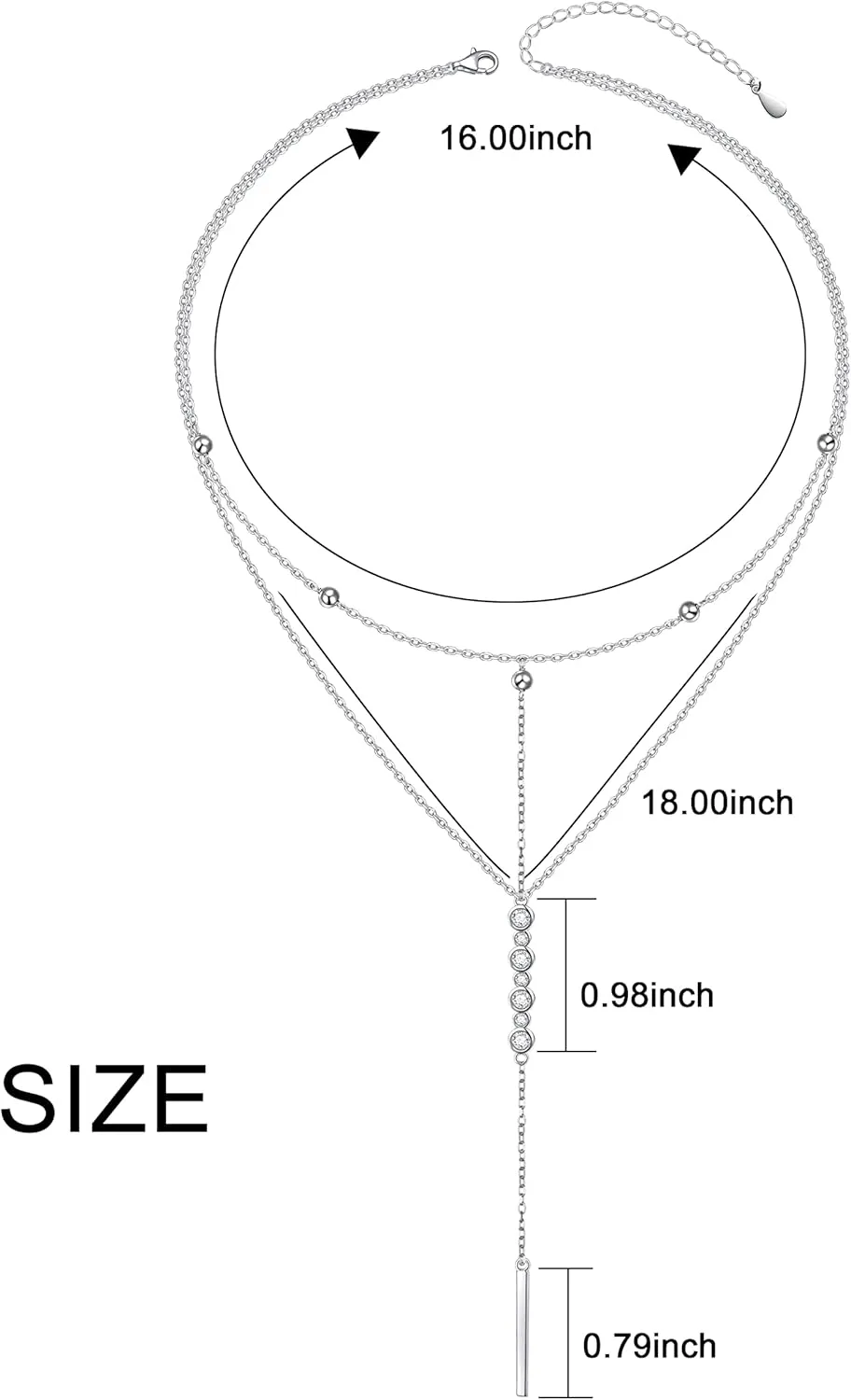 Sterling Silver Dainty Bead Layered Long Lariat Choker Necklaces for Women Boho