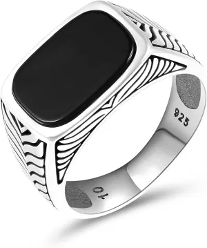 Sterling Silver Men's Ring with Onyx Stone, Classic and Bold Design