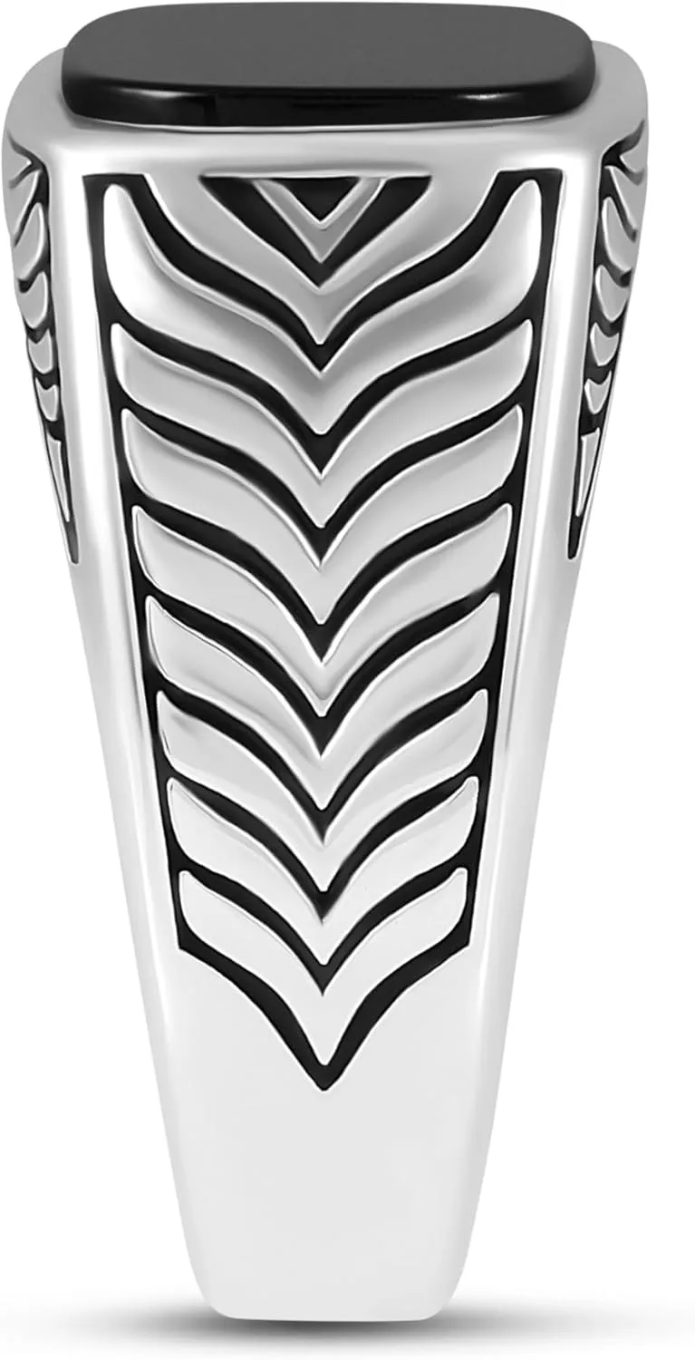 Sterling Silver Men's Ring with Onyx Stone, Classic and Bold Design