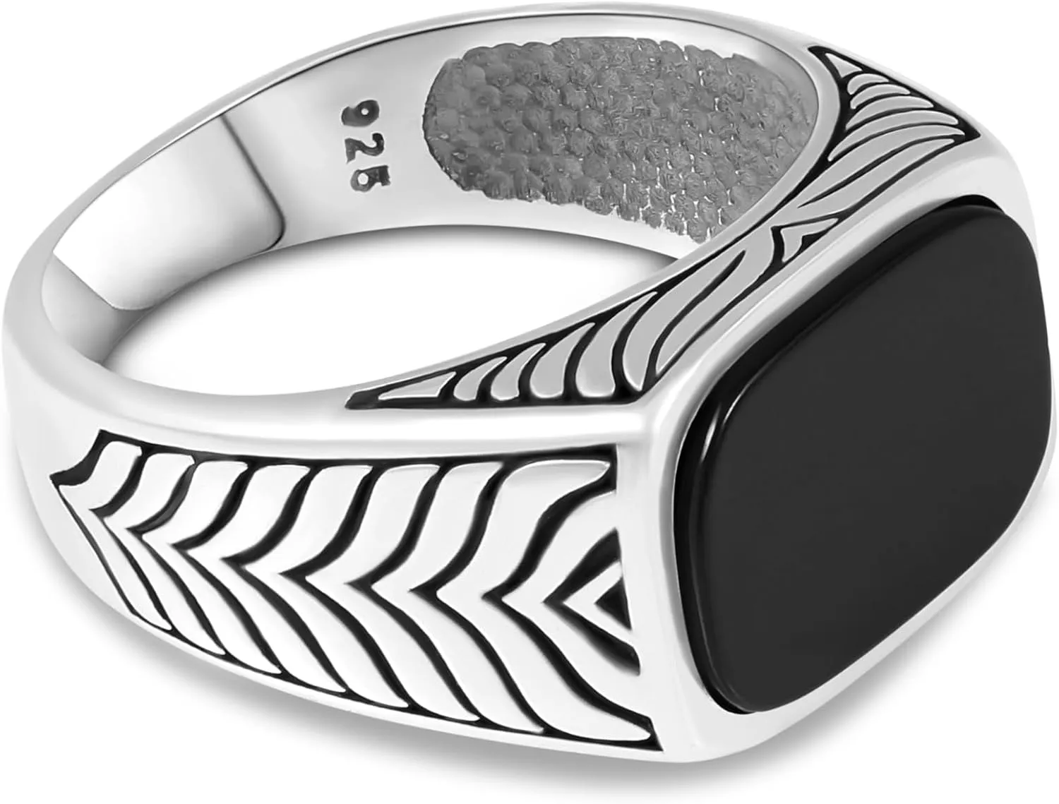 Sterling Silver Men's Ring with Onyx Stone, Classic and Bold Design