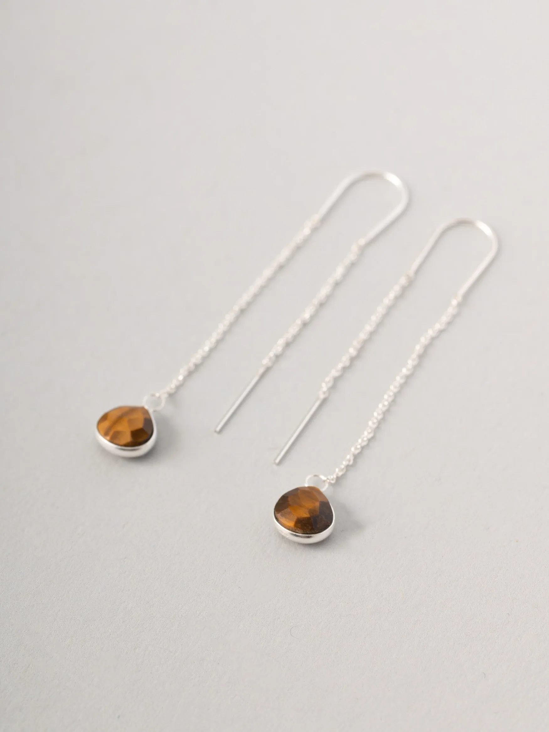 Sterling Silver Teardrop Gemstone Fine Chain Earrings