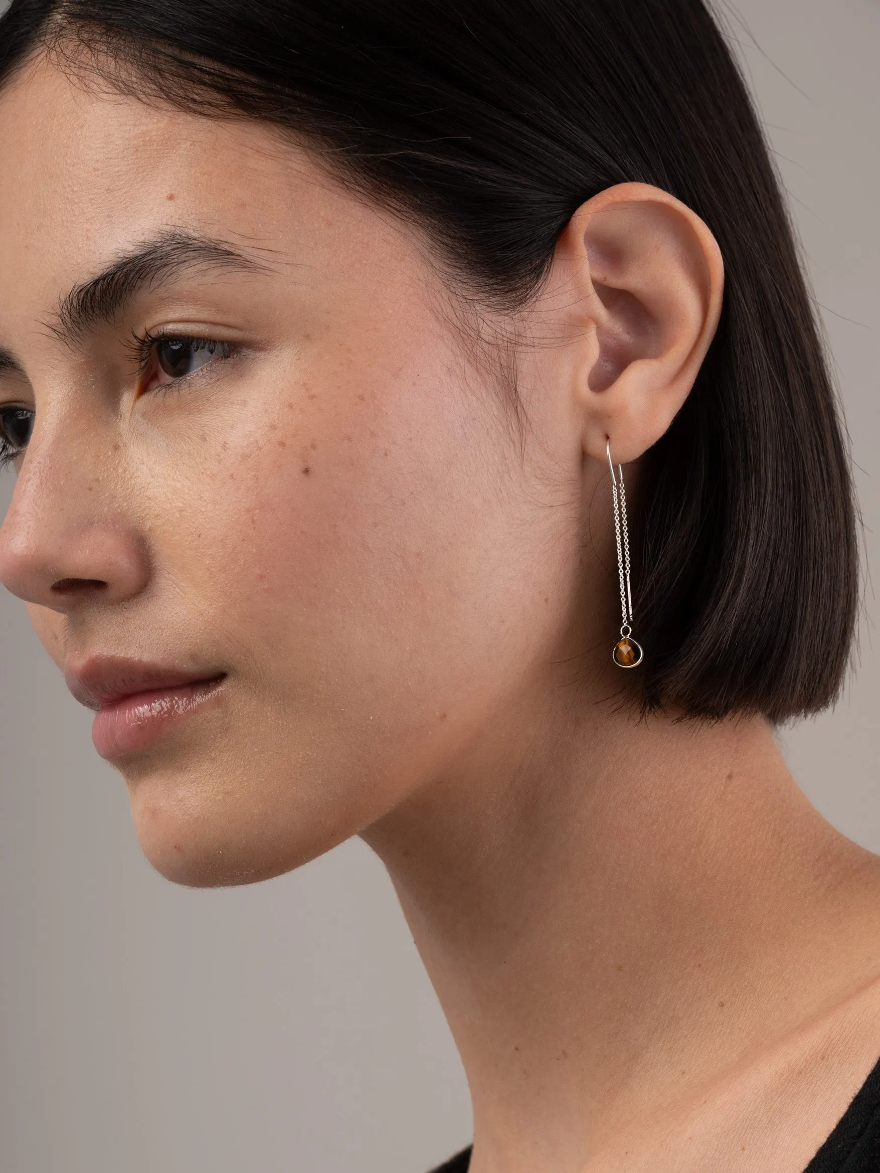 Sterling Silver Teardrop Gemstone Fine Chain Earrings