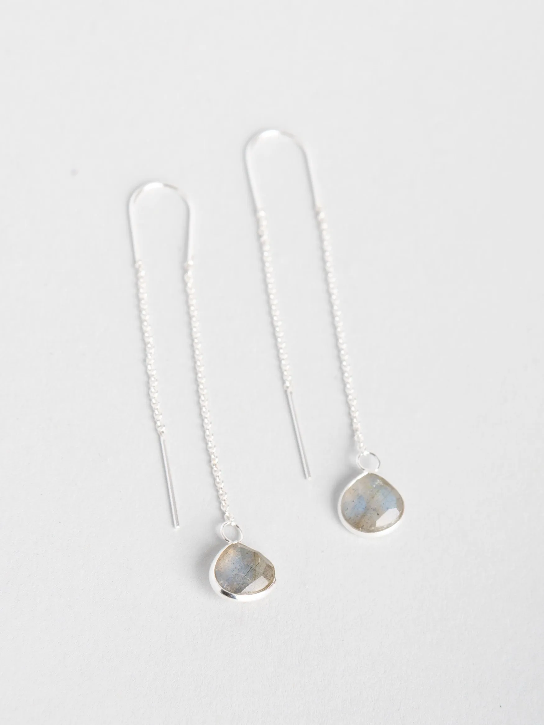 Sterling Silver Teardrop Gemstone Fine Chain Earrings