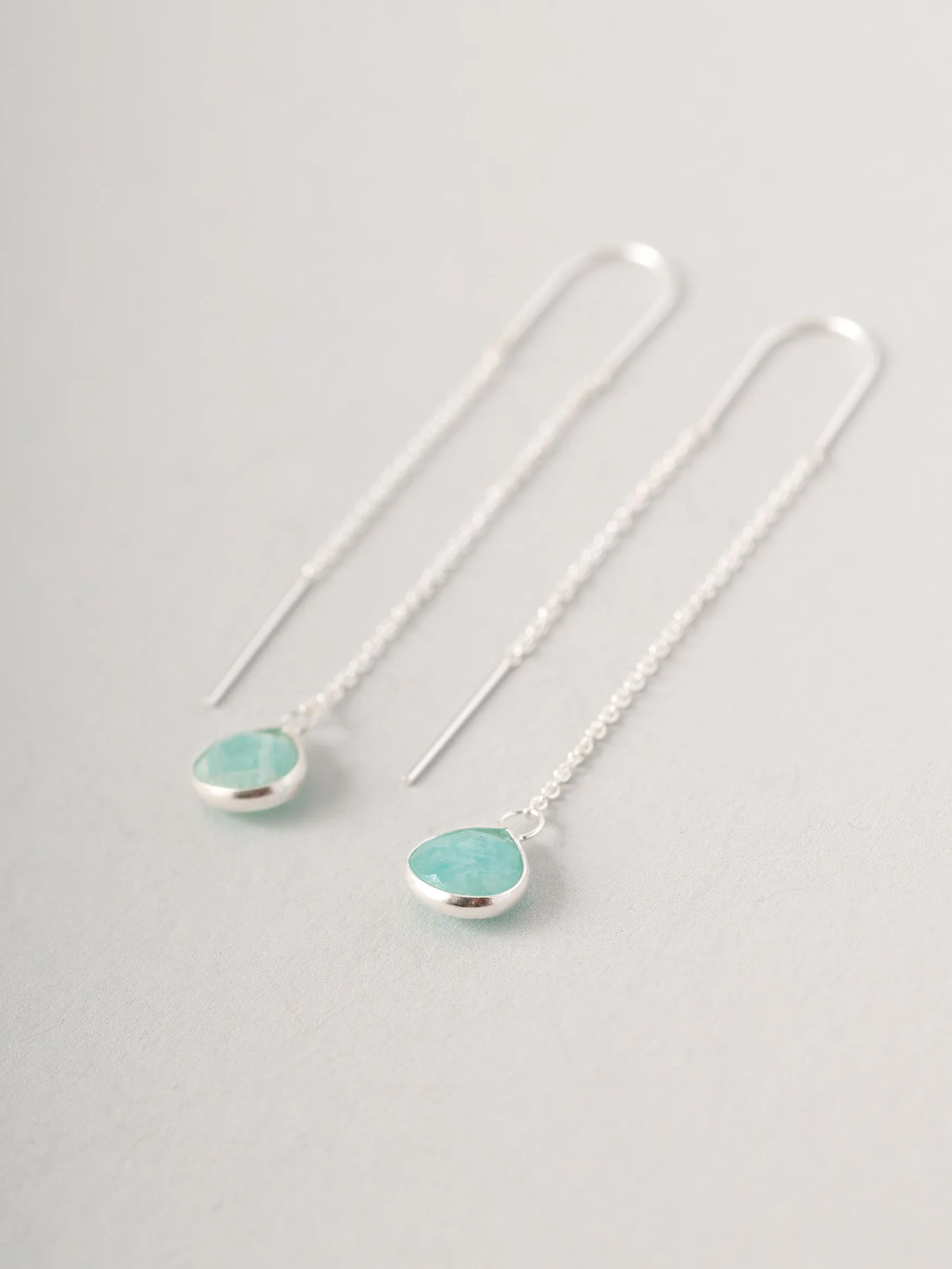Sterling Silver Teardrop Gemstone Fine Chain Earrings