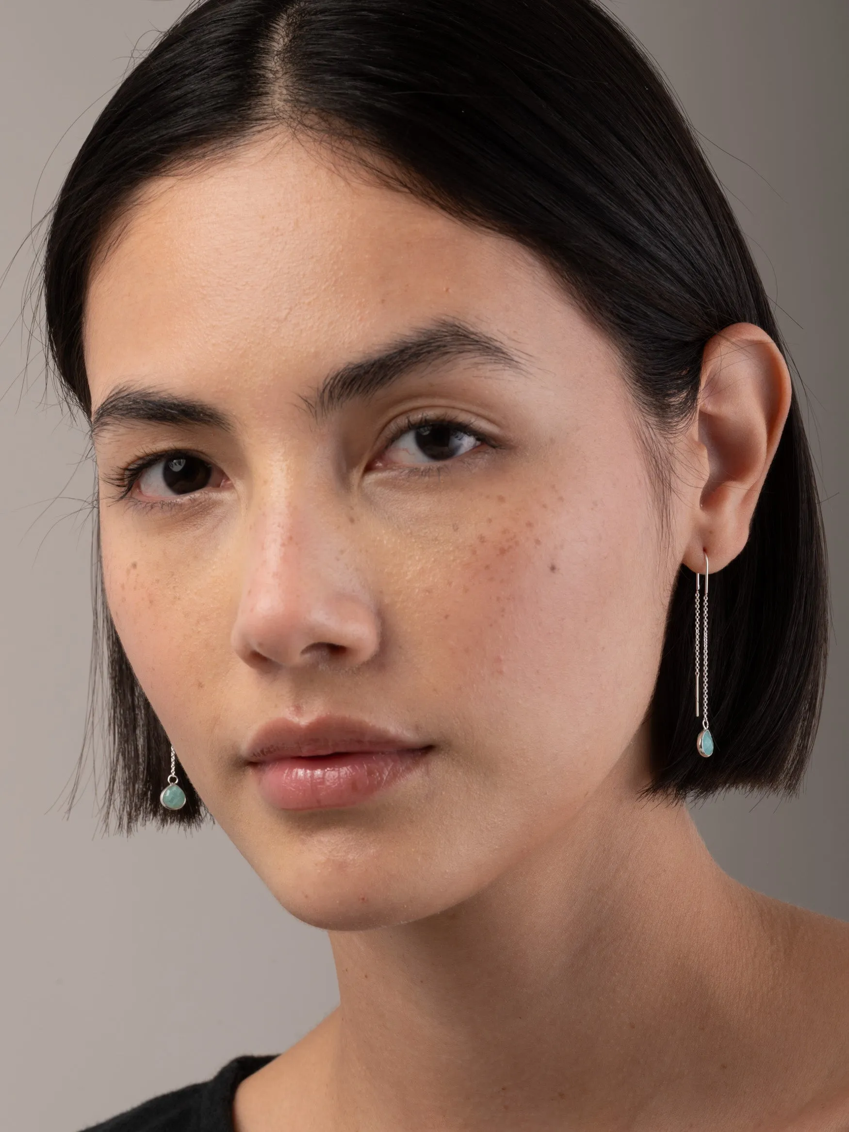 Sterling Silver Teardrop Gemstone Fine Chain Earrings