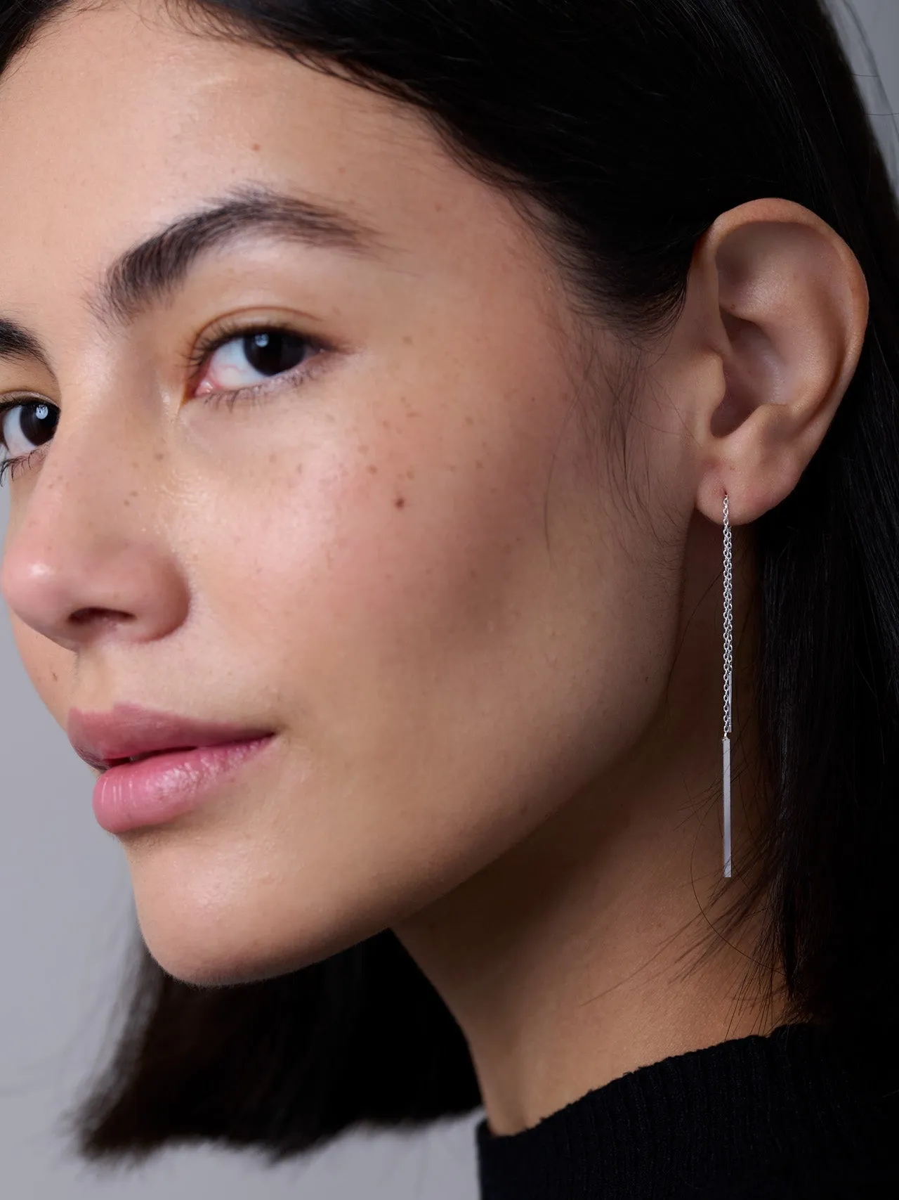 Sterling Silver Threader Long Chain Earrings With Plinth