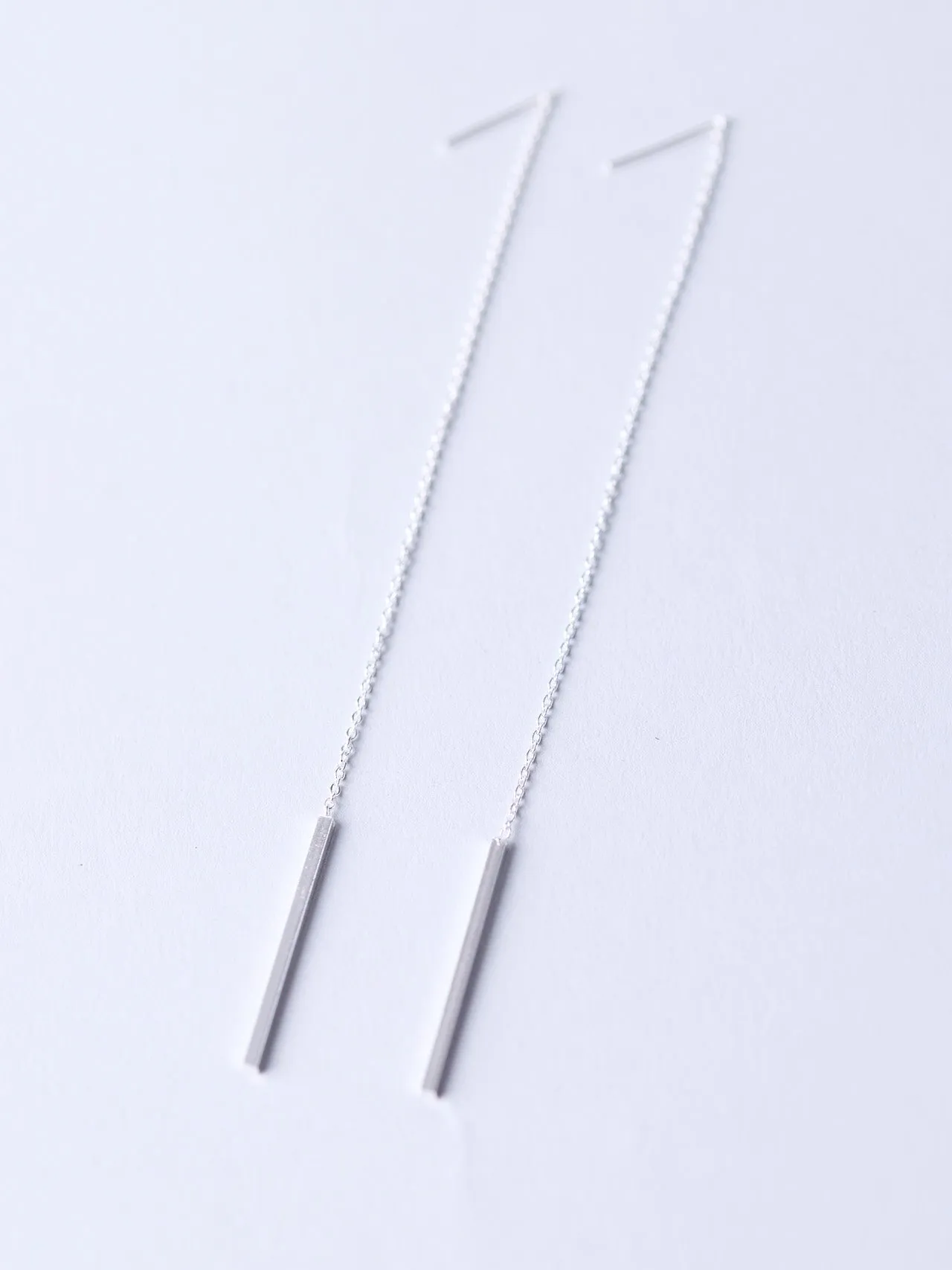 Sterling Silver Threader Long Chain Earrings With Plinth