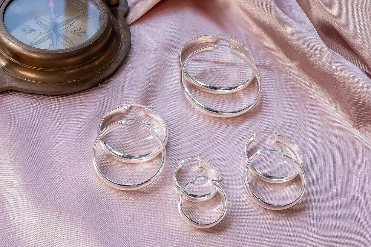 Sterling Silver Wide Thick High Polished Half Round-Tube Click-Top Light Chunky Hoop Earrings for Women