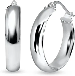 Sterling Silver Wide Thick High Polished Half Round-Tube Click-Top Light Chunky Hoop Earrings for Women