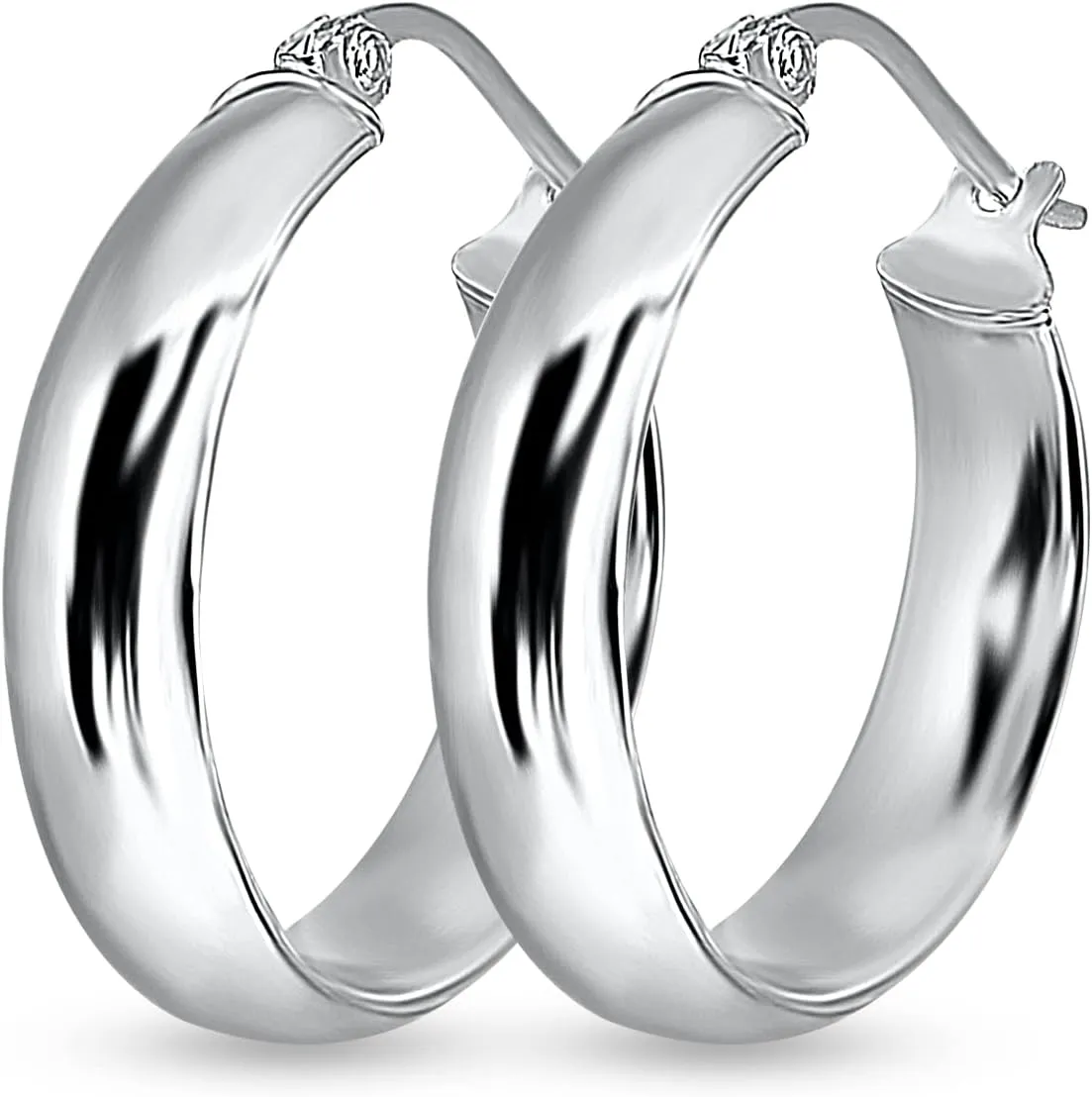 Sterling Silver Wide Thick High Polished Half Round-Tube Click-Top Light Chunky Hoop Earrings for Women