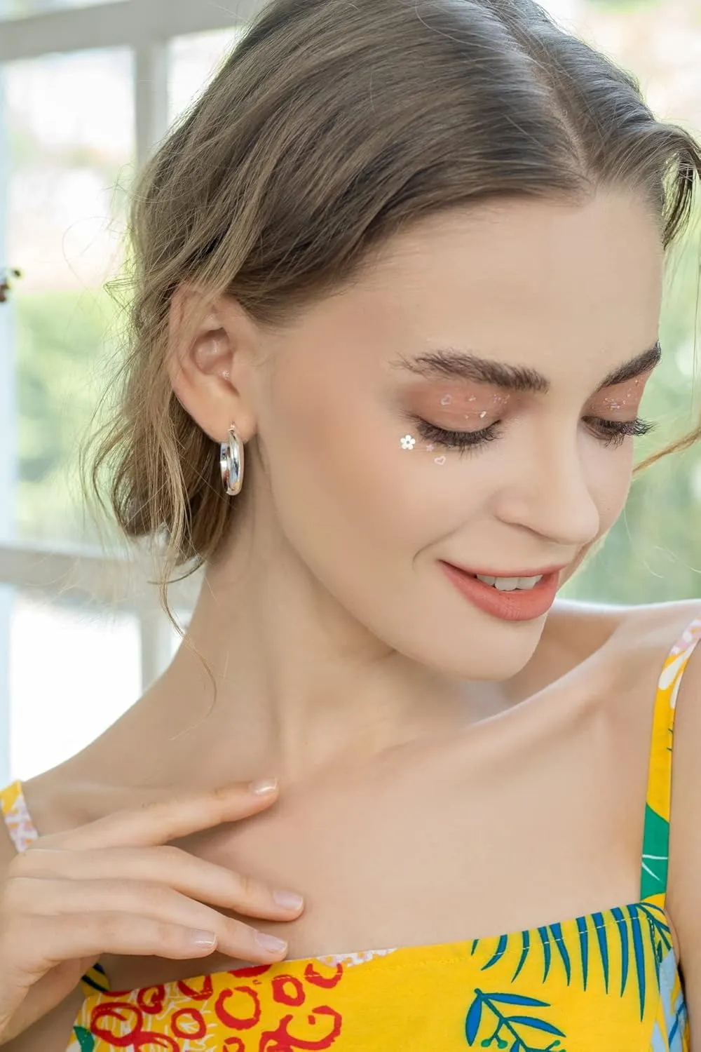 Sterling Silver Wide Thick High Polished Half Round-Tube Click-Top Light Chunky Hoop Earrings for Women