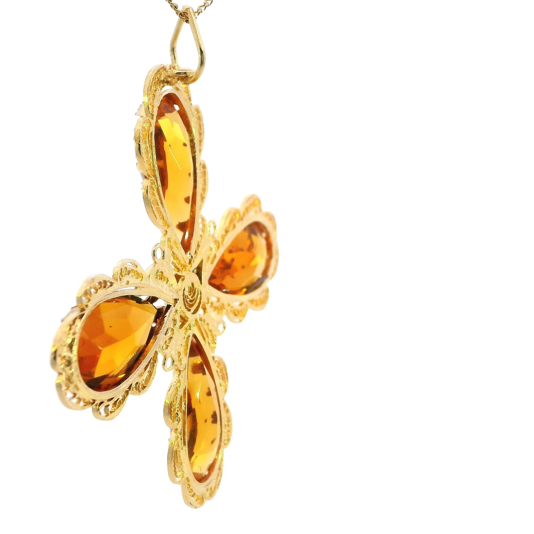 Stunning 22ct Yellow Gold Four-Stone Glass Pendant  Eye-Catching Filigree Design