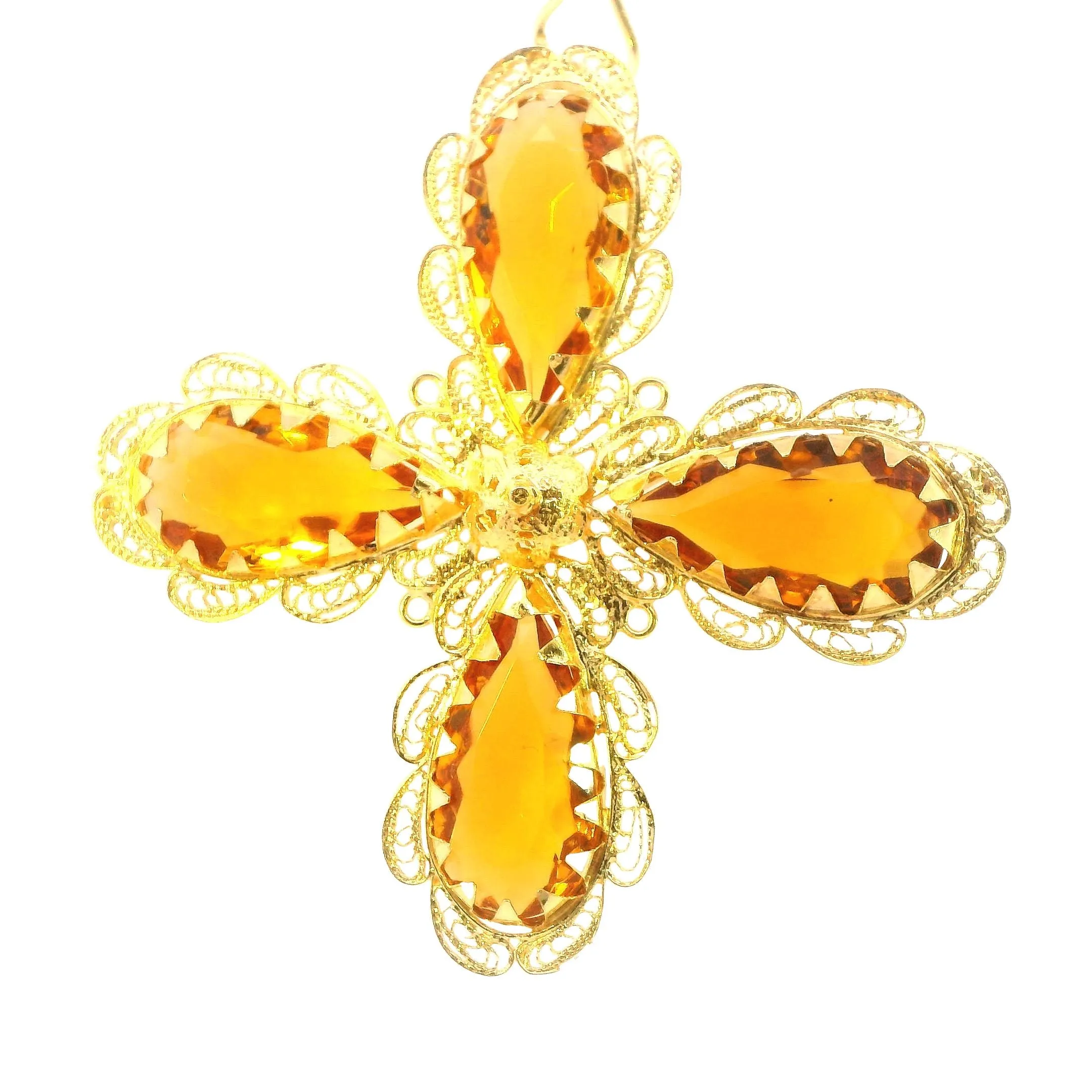 Stunning 22ct Yellow Gold Four-Stone Glass Pendant  Eye-Catching Filigree Design