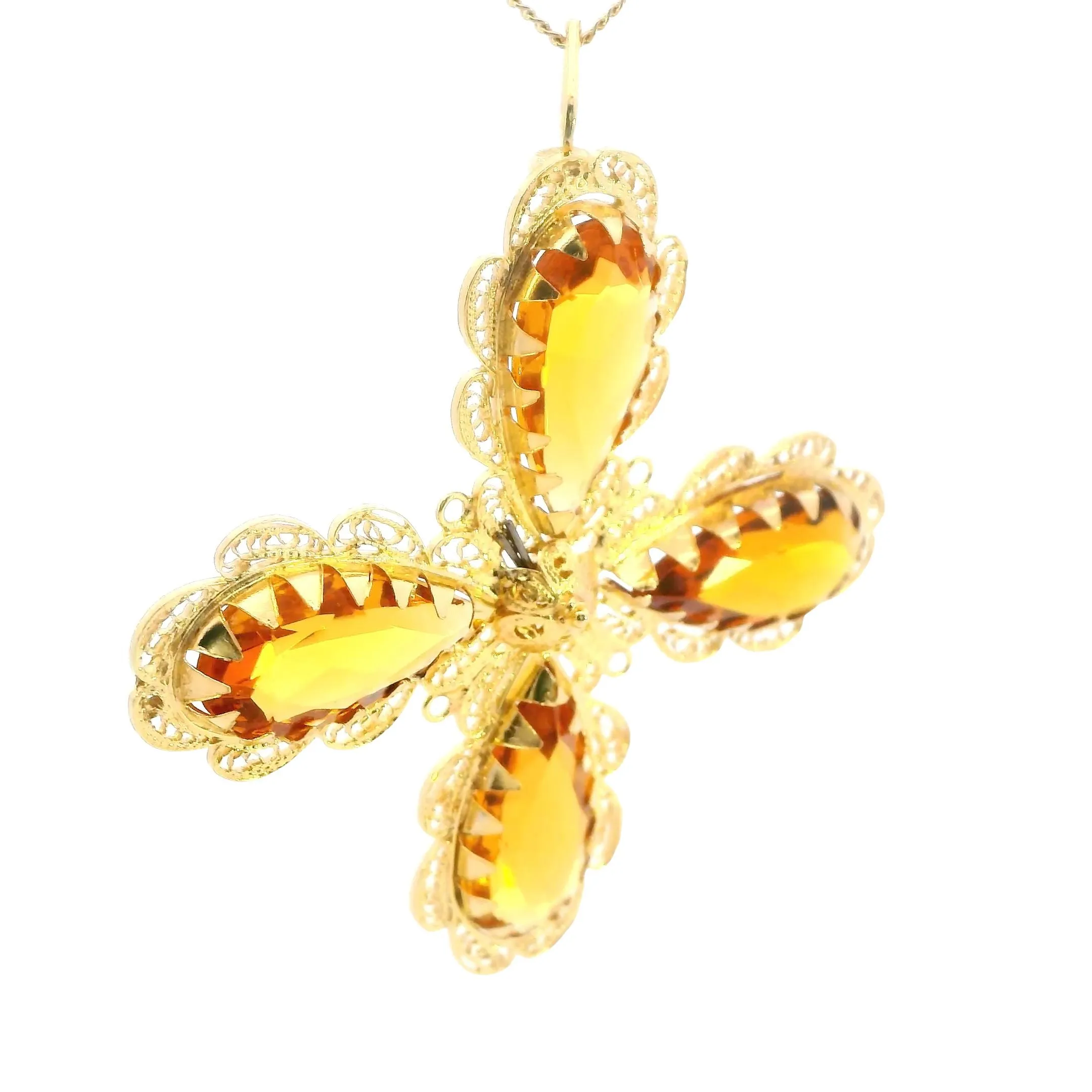 Stunning 22ct Yellow Gold Four-Stone Glass Pendant  Eye-Catching Filigree Design