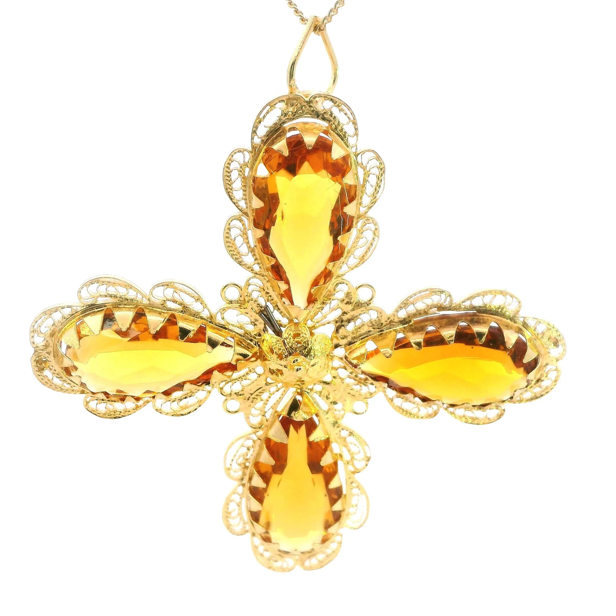 Stunning 22ct Yellow Gold Four-Stone Glass Pendant  Eye-Catching Filigree Design