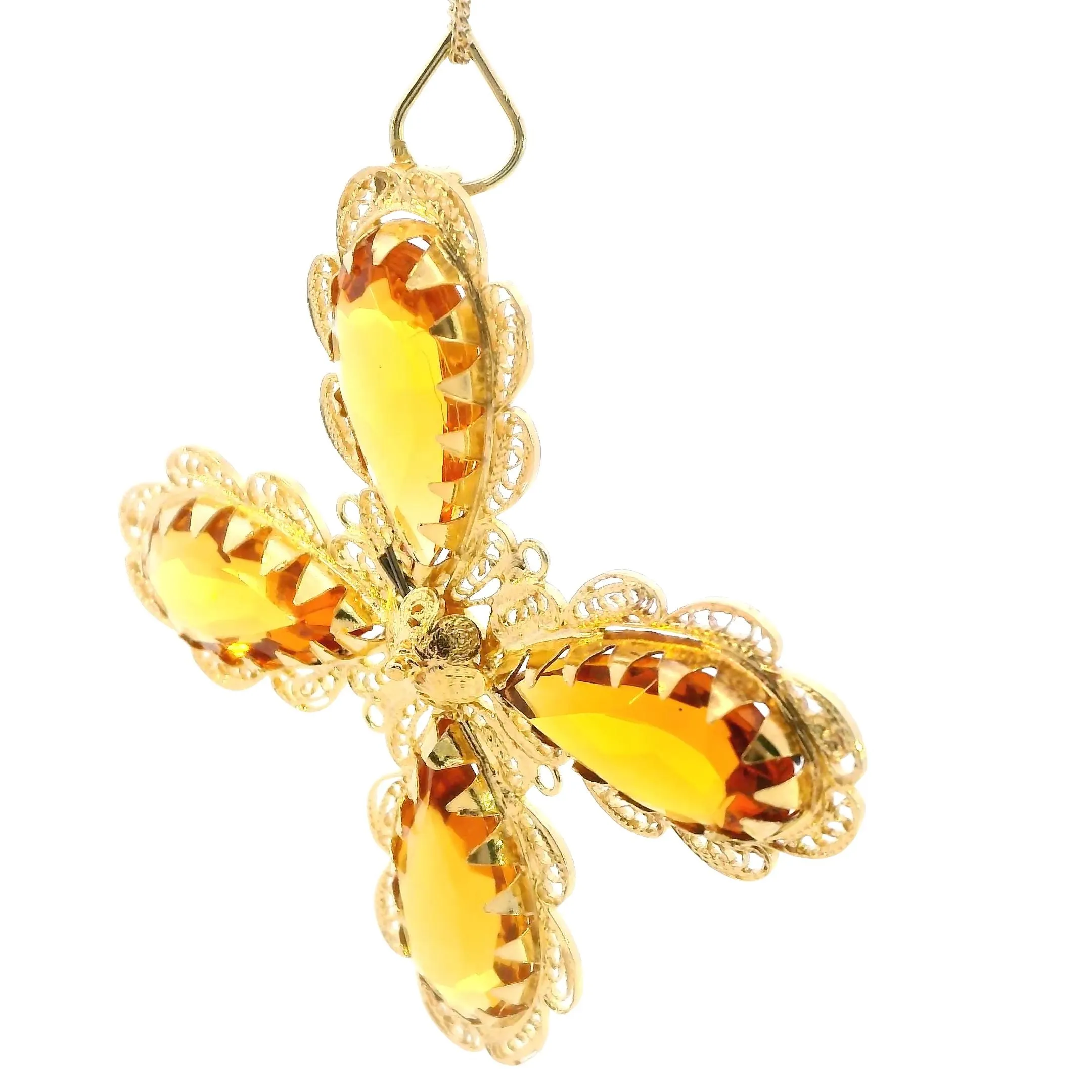 Stunning 22ct Yellow Gold Four-Stone Glass Pendant  Eye-Catching Filigree Design