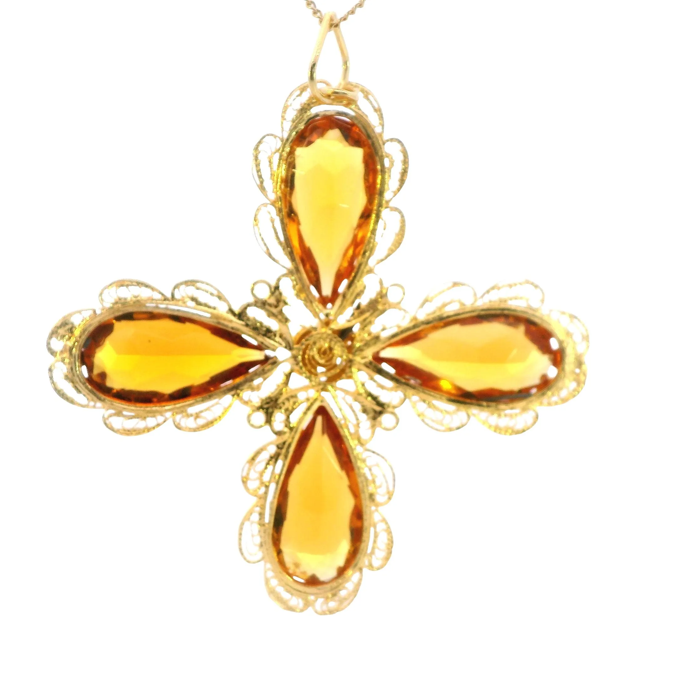 Stunning 22ct Yellow Gold Four-Stone Glass Pendant  Eye-Catching Filigree Design