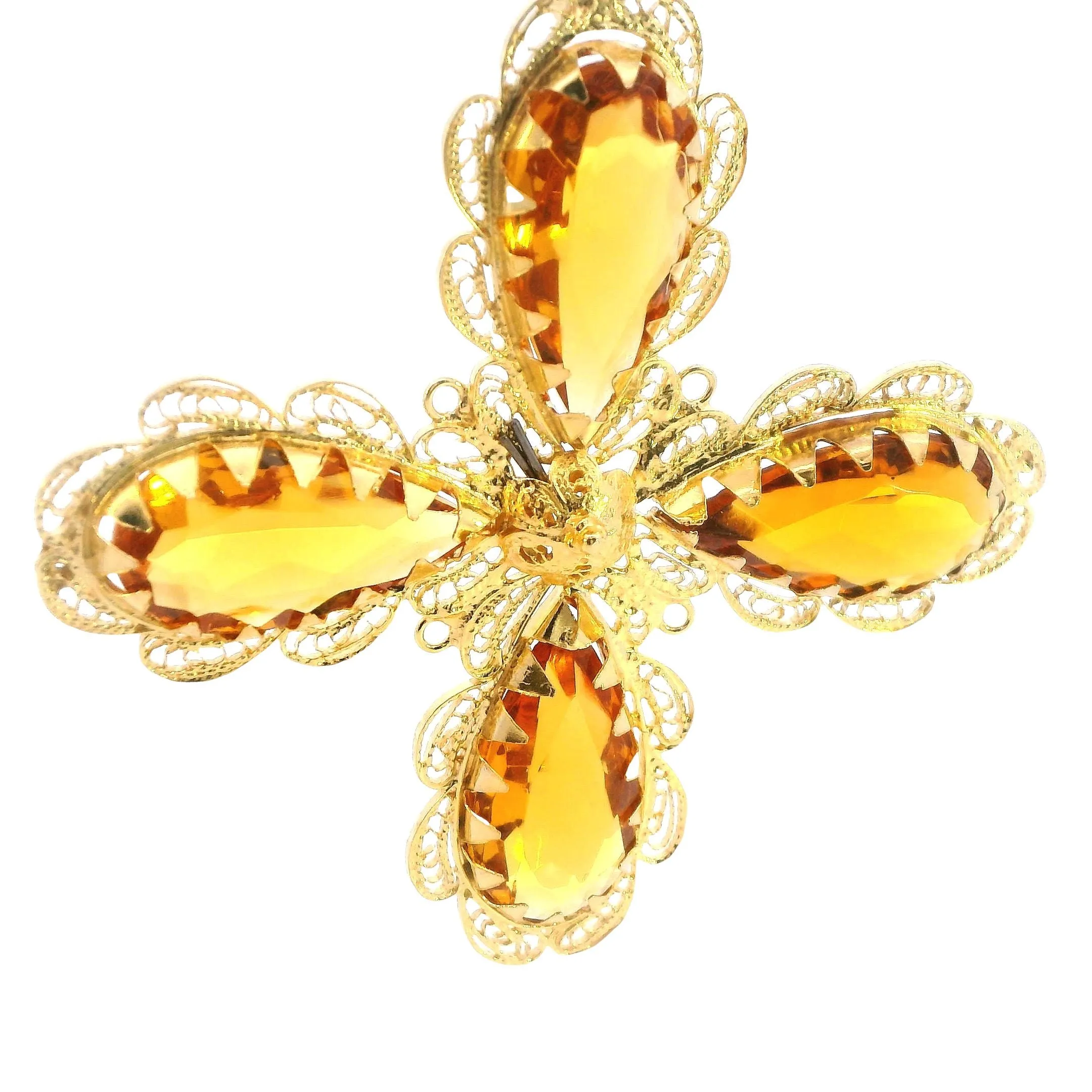Stunning 22ct Yellow Gold Four-Stone Glass Pendant  Eye-Catching Filigree Design