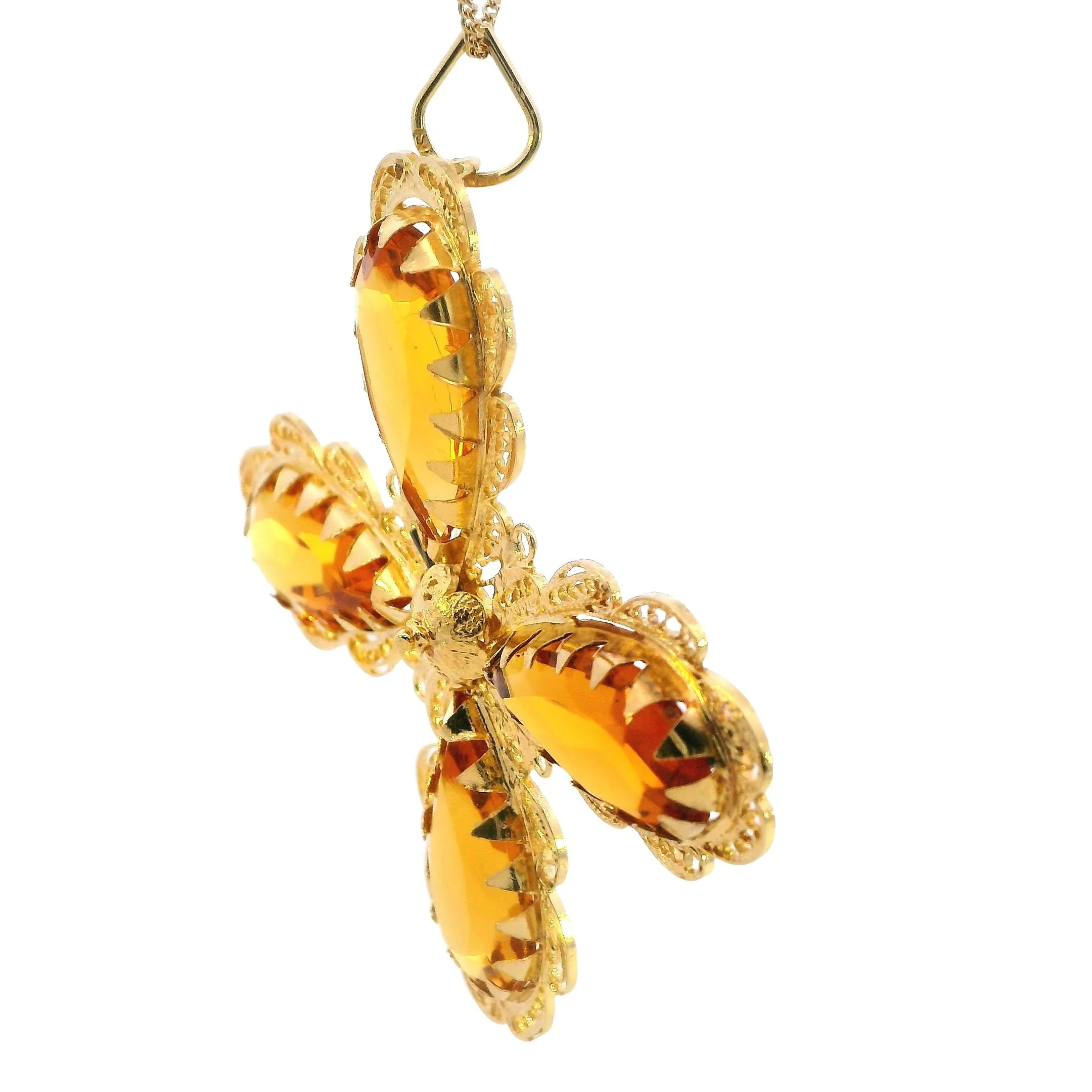 Stunning 22ct Yellow Gold Four-Stone Glass Pendant  Eye-Catching Filigree Design
