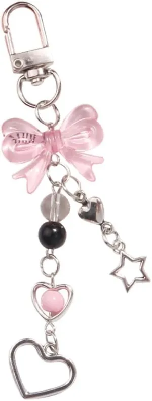 Stylish Key Chain Fashionable Bowknot Keyrings Butterfly Knot Keychain for Women Girls Bear Heart Phone Decoration