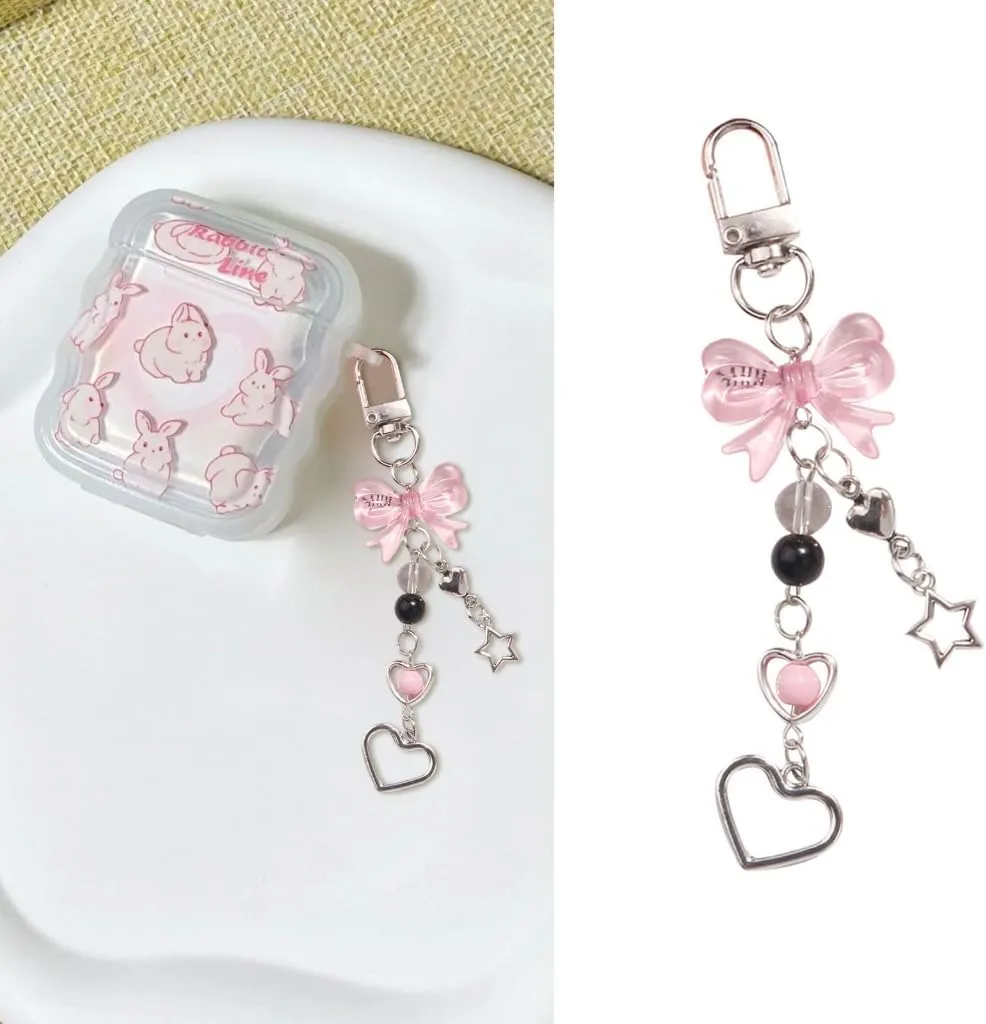 Stylish Key Chain Fashionable Bowknot Keyrings Butterfly Knot Keychain for Women Girls Bear Heart Phone Decoration