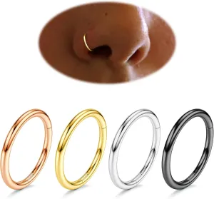 Surgical Steel Nose Rings Hoops - 4pcs Hypoallergenic 20G 16G 18G Hoop Nose Rings for Women Men, Hinged Clicker Nose Rings, Septum Rings, Small Lip Rings, Helix Cartilage Earring Piercing 6mm 7mm 8mm 9mm 10mm