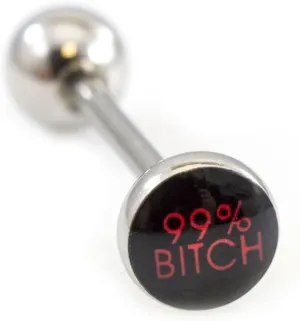 Surgical Steel Tongue Ring Straight Barbell 14 Gauge With 99% Bitch Logo