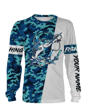 Swordfish Fishing Sea Camo Custom Name Full Printing Shirts Personalized Gift