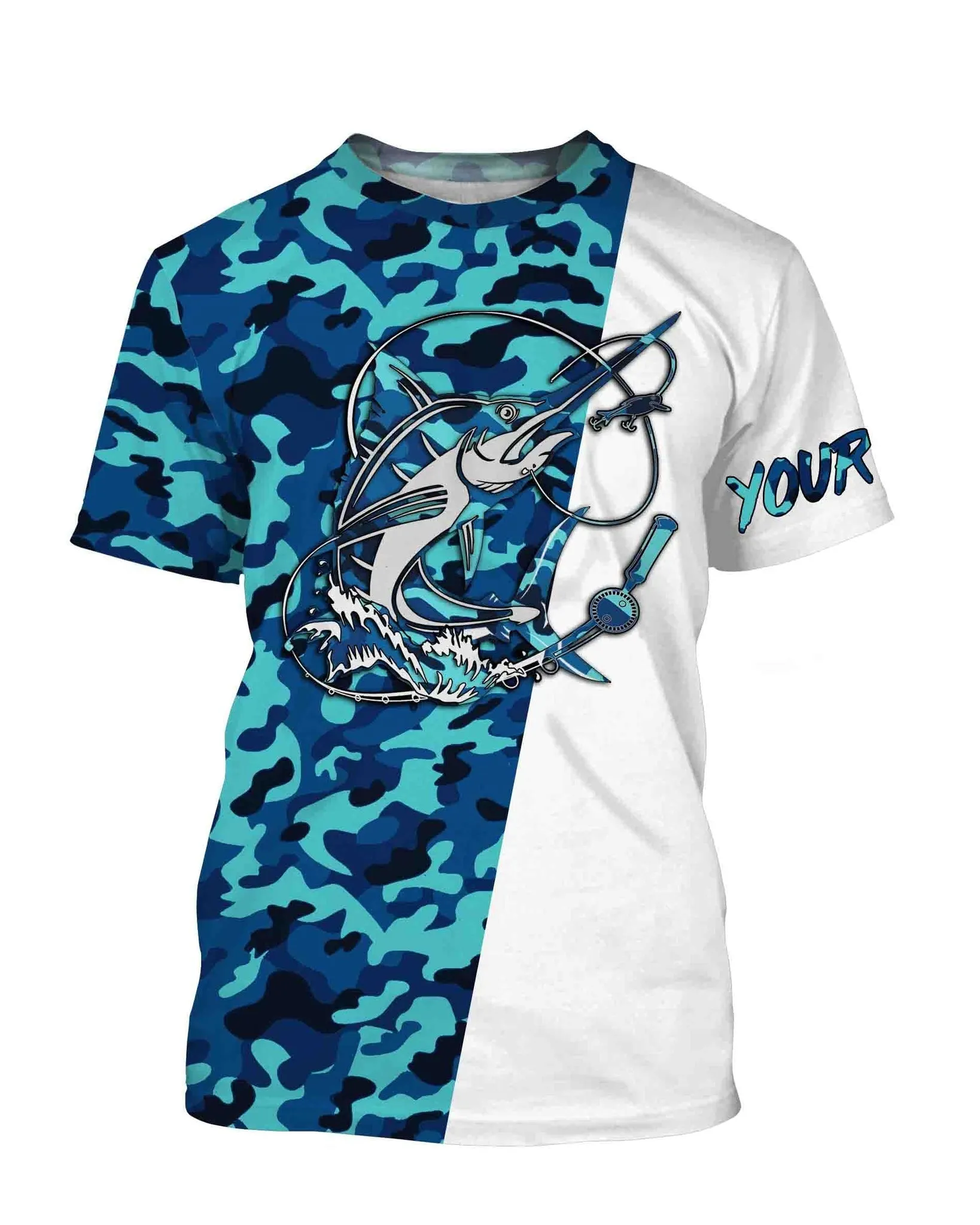Swordfish Fishing Sea Camo Custom Name Full Printing Shirts Personalized Gift