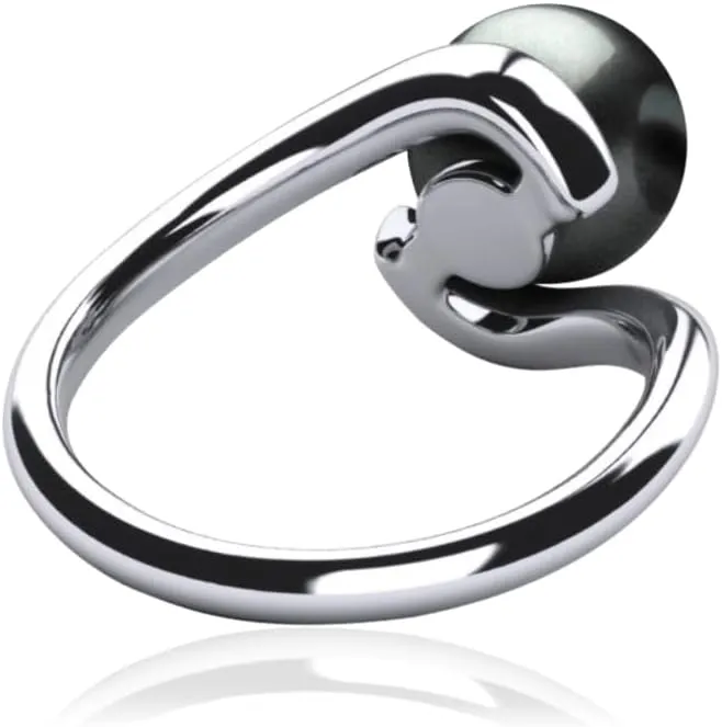 Tahitian Black Pearl Ring for Women 18 White Gold Plated Tessa Ring, AAA Quality Handpicked Nature 10mm Black Pearl, Size 5-9
