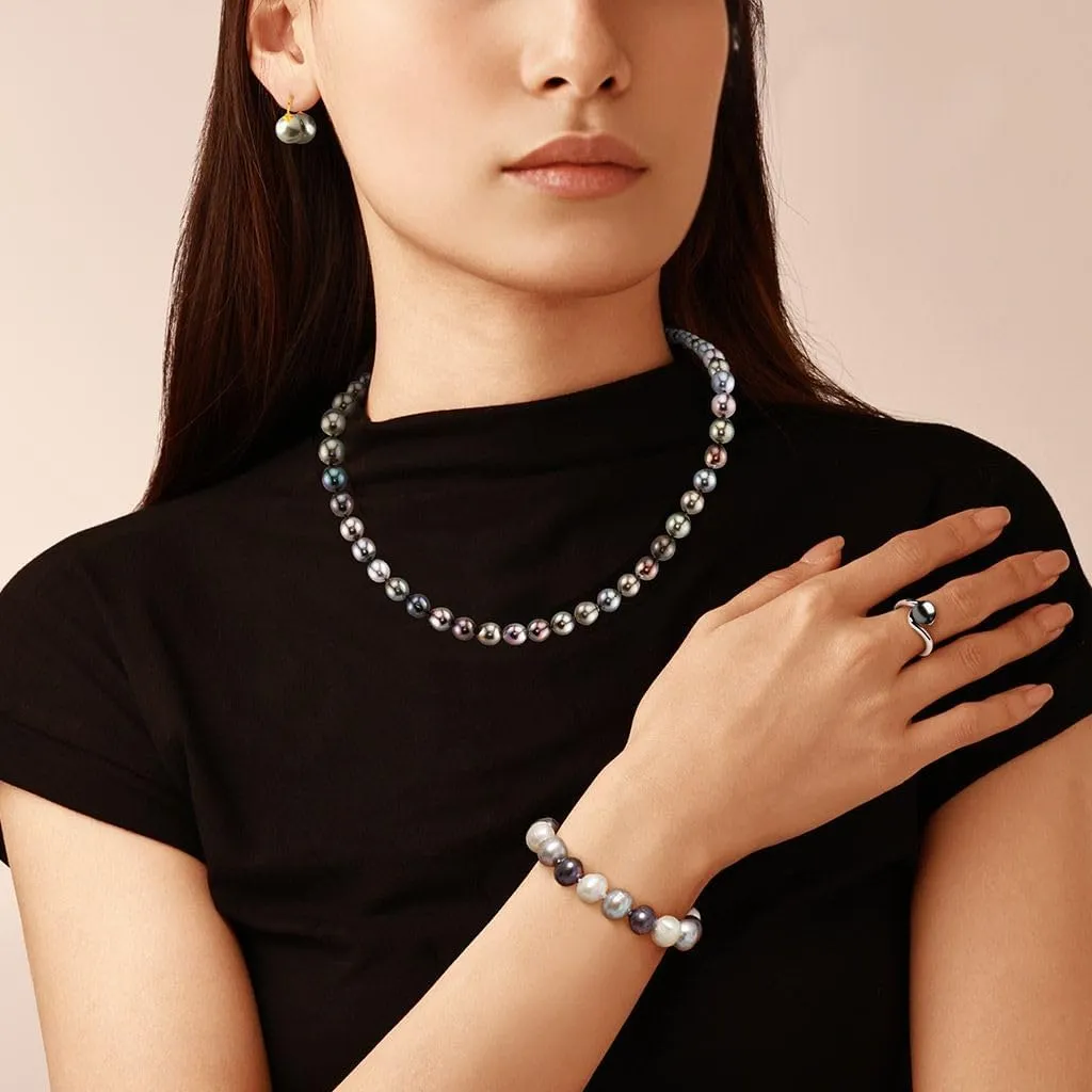 Tahitian Black Pearl Ring for Women 18 White Gold Plated Tessa Ring, AAA Quality Handpicked Nature 10mm Black Pearl, Size 5-9