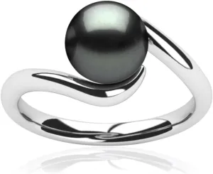 Tahitian Black Pearl Ring for Women 18 White Gold Plated Tessa Ring, AAA Quality Handpicked Nature 10mm Black Pearl, Size 5-9
