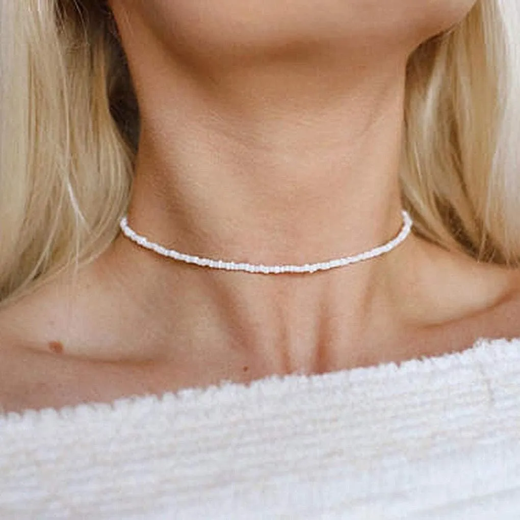 Tgirls Boho Choker Necklace Chain Rice Beaded Necklaces Seed Bead Necklace Accessory for Women