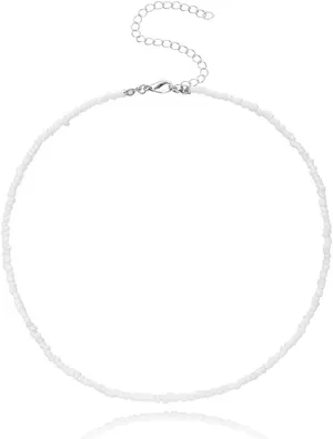 Tgirls Boho Choker Necklace Chain Rice Beaded Necklaces Seed Bead Necklace Accessory for Women
