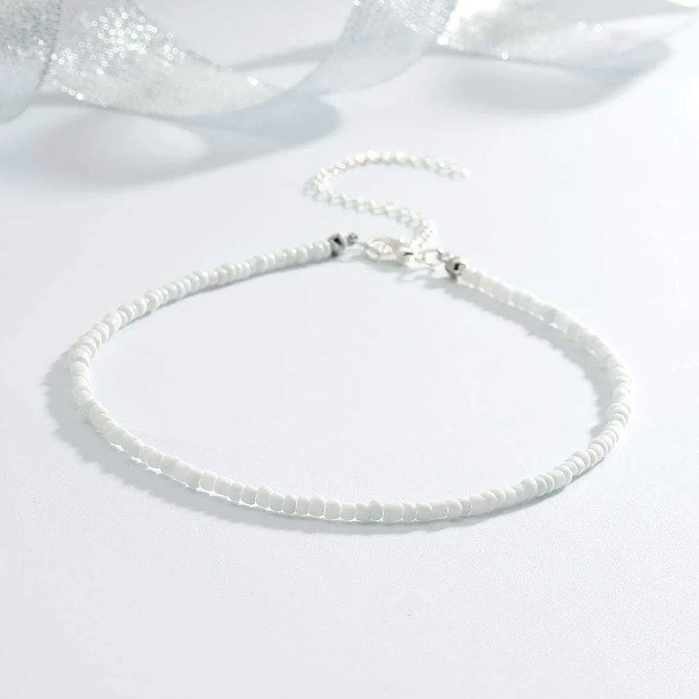 Tgirls Boho Choker Necklace Chain Rice Beaded Necklaces Seed Bead Necklace Accessory for Women