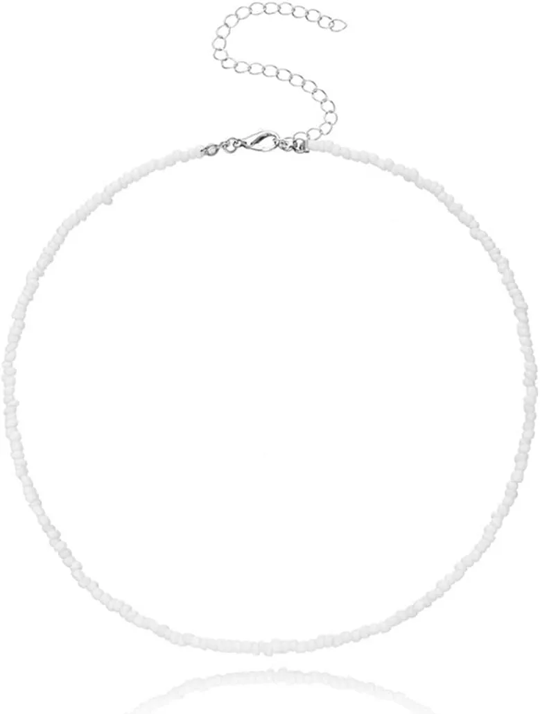 Tgirls Boho Choker Necklace Chain Rice Beaded Necklaces Seed Bead Necklace Accessory for Women