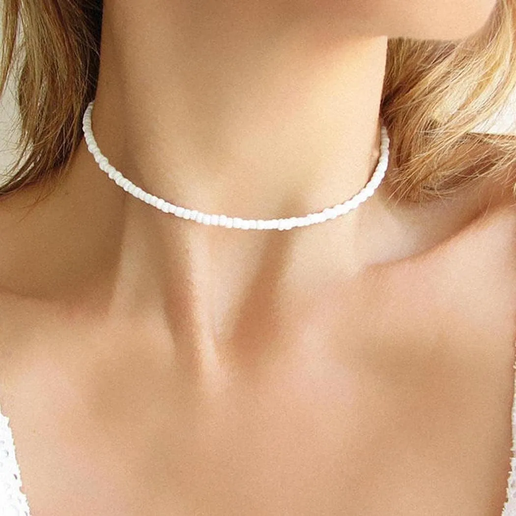 Tgirls Boho Choker Necklace Chain Rice Beaded Necklaces Seed Bead Necklace Accessory for Women