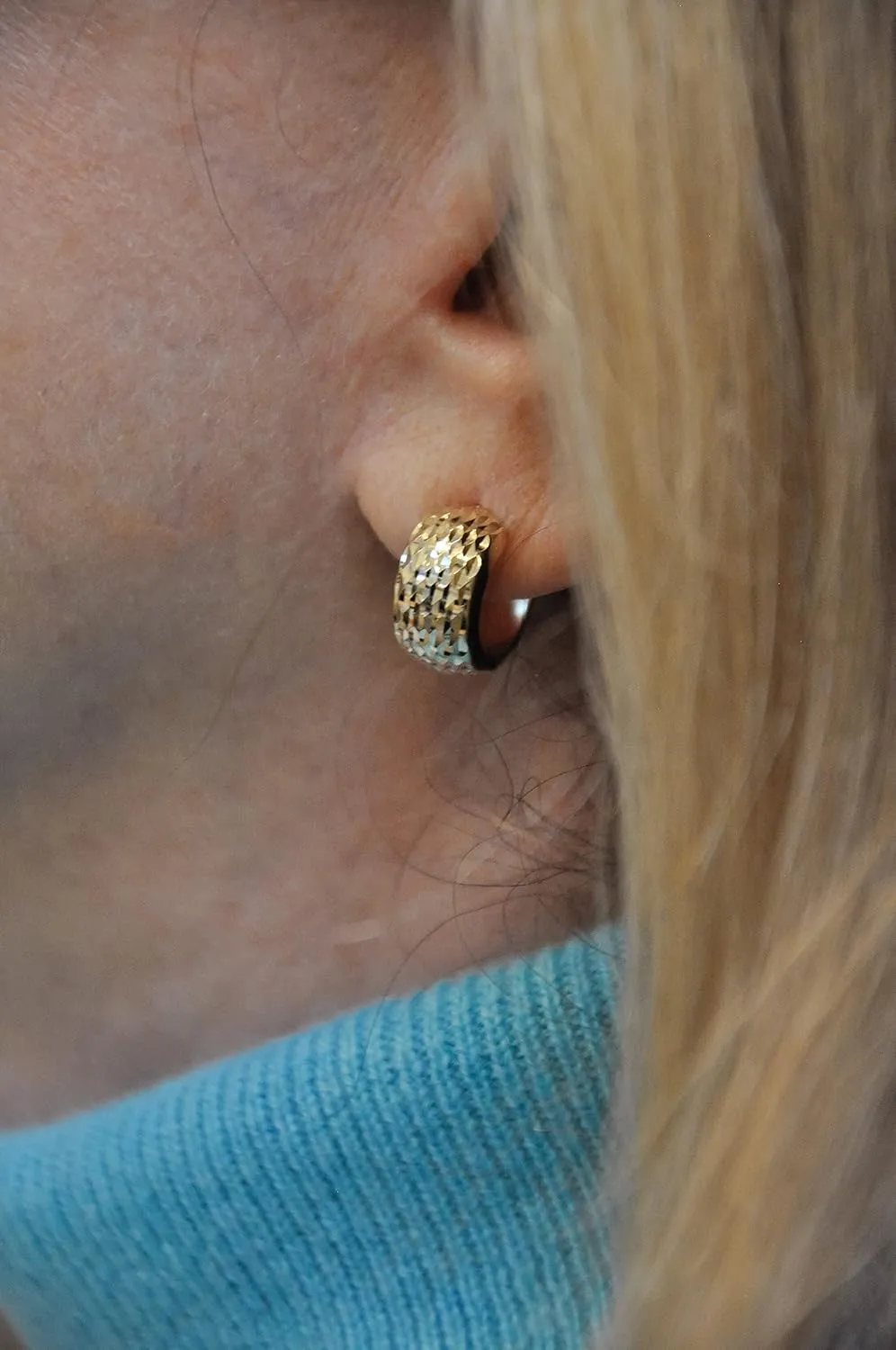 Thick 14K Gold Huggie Hinged Hoop Earrings .60 Inch (15mm) (8mm Wide)