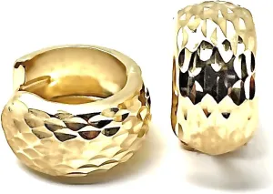 Thick 14K Gold Huggie Hinged Hoop Earrings .60 Inch (15mm) (8mm Wide)